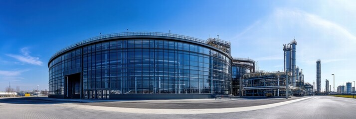 Leinwandbilder - Large oil storage tanks in an industrial facility under a clear blue sky. Generative AI