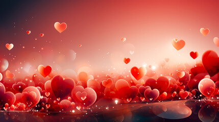 Leinwandbilder - Heart decorations fill the background with a dreamy glow and create a romantic atmosphere at sunset