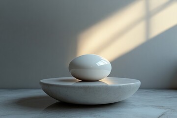 Aufkleber - Minimalist White Disc Floating on Gray Background Modern Abstract Art