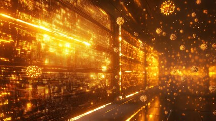 Poster - Strong glowing wall creates a barrier to deflect viruses for enhanced safety. Generative AI
