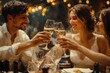 © Margarita - Celebration of Friendship Toasting at Cozy Dinner in Restaurant with Rich Textures of Food and Warm Lighting