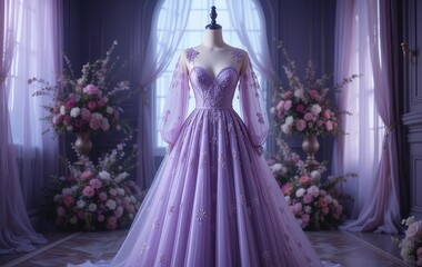 Photo of a beautiful purple wedding dress design