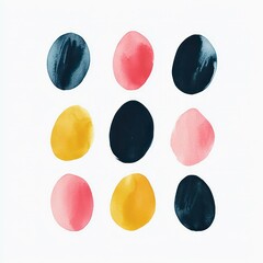 a vibrant set of easter eggs in shades of pink, yellow, and dark blue illustration, beautifully deco