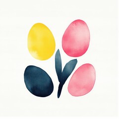 a vibrant set of easter eggs in shades of pink, yellow, and dark blue illustration, beautifully deco