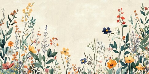 Wall Mural - A vibrant array of wildflowers blossoms in a tranquil setting