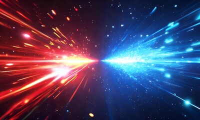 Wall Mural - Red and blue light streaks collide, cosmic background, abstract energy