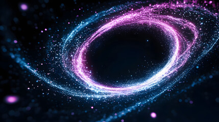 Vibrant cosmic swirl with pink and blue hues against a dark background