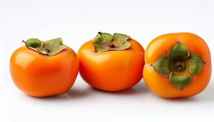 Wall Mural - Three ripe persimmons on a white background.