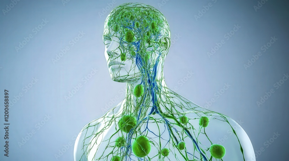 medical diagram of the lymphatic system, highlighting lymph nodes ...