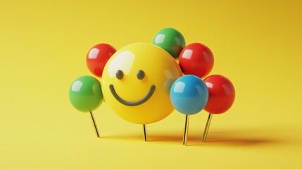 Canvas Print - Happy face surrounded by colorful balloons. AI.