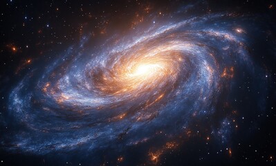 Wall Mural - Cosmic Spiral Galaxy with Central Star Surrounded by Nebula and Stars in Space
