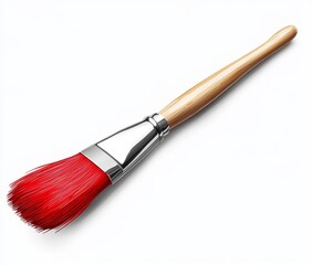 Red paintbrush with wooden handle isolated on white. (2)