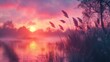 © Athirat - serene wetland at dusk, with tall grasses swaying in the breeze and the reflection of the vibrant sunset in the still waters