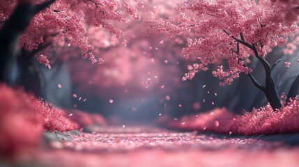 Wall Mural - serene winding path surrounded by lush cherry blossom trees