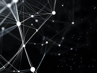 Wall Mural - abstract network interconnected nodes and lines form a complex structure on a black background