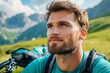 © thanakrit - Young Outdoor Enthusiast Enjoying Nature in Serene Mountain Landscape with Backpack and Smiling Expression