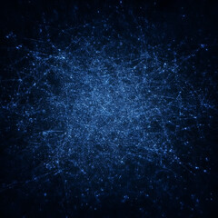 Wall Mural - abstract background shows intricate network of blue lines and dots on a dark background, creating a 