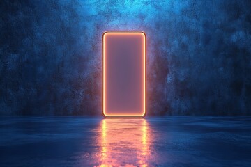 Wall Mural - Illuminated phone on dark background.  Perfect for tech, app, or website mockups.  Neon glow creates a futuristic feel.