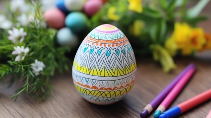 Wall Mural - A printable Easter egg template surrounded by crayons and markers.