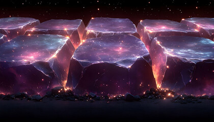 Sticker - Glowing cosmic rocks, night sky, game background