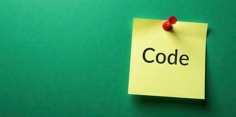 Sticky note covered with code snippet written in white color on dark green sticky note board background, notes, scrum