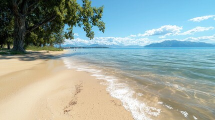 Peaceful Lakeside Beach Scene