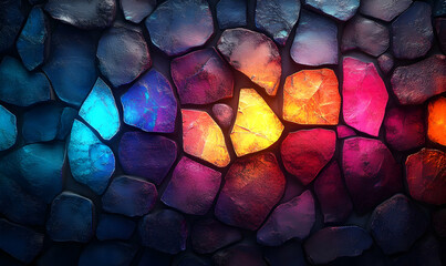 Sticker - Glowing mosaic stone wall texture, background