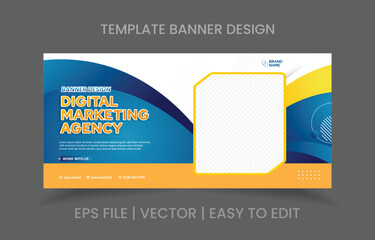 Wall Mural - Business Banner template design yellow and blue color with image space