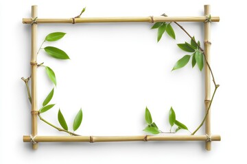 Wall Mural - Bamboo frame with green leaves isolated on white.