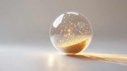 Wall Mural - a glowing crystal orb with refracted light beams, floating golden particles inside, clean white back