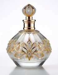 Wall Mural - Elegant crystal perfume bottle with gold accents.