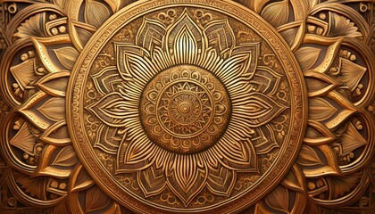 Wall Mural - Intricate golden mandala design, detailed carving.