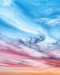 Wall Mural - vibrant sunset sky featuring swirling clouds in shades of blue, pink, and orange, creating a serene 