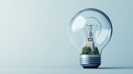 Aufkleber - Conceptual Image of a Light Bulb Housing a Green City Landscape with Trees, Symbolizing Innovation in Sustainable Urban Development and Eco-friendly Solutions