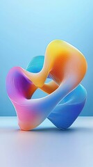 Wall Mural - a vibrant, abstract sculpture with flowing curves and a gradient of colors, set against a soft blue 