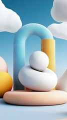 Wall Mural - a colorful abstract composition featuring geometric shapes and soft clouds against a vibrant blue ba