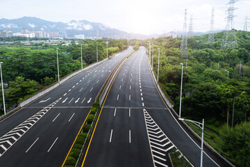 Wall Mural - Aerial view of empty highway