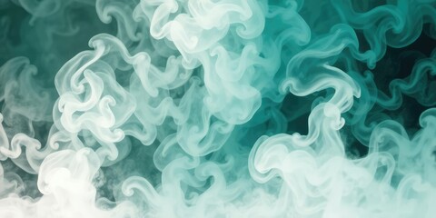 Wall Mural - Abstract teal and white smoke swirling and blending together, creating a serene and mystic atmosphere, vapor, peaceful, abstract