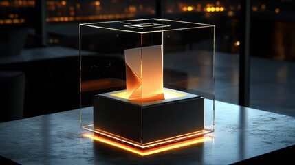 Wall Mural - Illuminated Cube Display: A Modern Art Installation