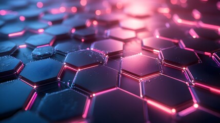 Wall Mural - abstract hexagonal grid with neon pink and blue lighting