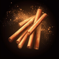 Wall Mural - A vibrant vector of sandalwood sticks and powder, with soft glowing particles and clean lines