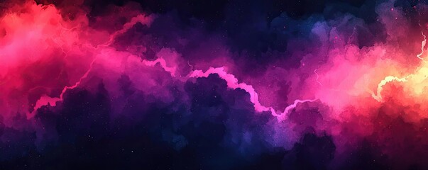 Wall Mural - electric watercolor idea. vibrant abstract lightning bolt with colorful clouds in shades of pink and