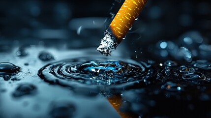 A cigarette is being dropped into a body of water