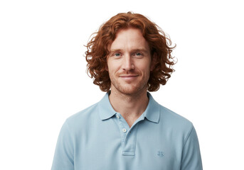 Sticker - Portrait of Happy Redhead Man Smiling Blue Shirt Casual Style Studio Shot guy male face hair photo  