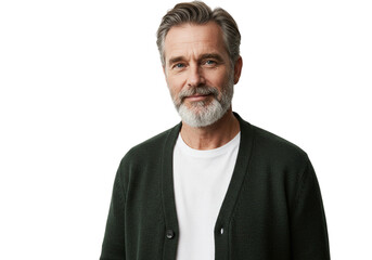 Sticker - Mature Man Portrait Smiling Happy Green Cardigan Casual Style male face hair adult model beard      