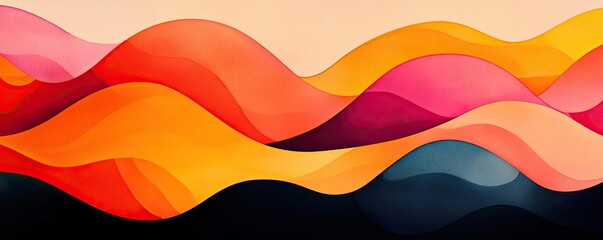 Wall Mural - electric watercolor idea. vibrant abstract artwork with flowing waves in warm hues of orange, pink, 