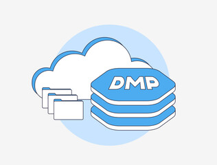 Wall Mural - data management platform illustration with cloud storage and user data icons. highlights data organi