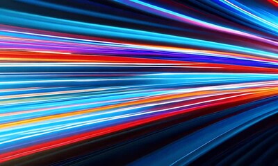 Wall Mural - dynamic high-speed animation showcasing red and blue light trails racing through a futuristic hypers