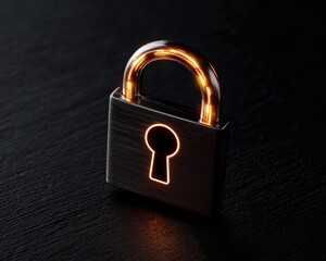 A modern padlock illuminated against a dark background, symbolizing security and protection.