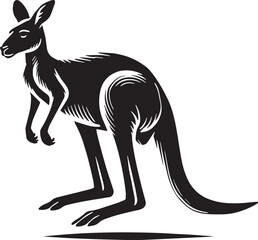 Black Color Kangaroo Silhouette Vector Illustration, Solid White Background